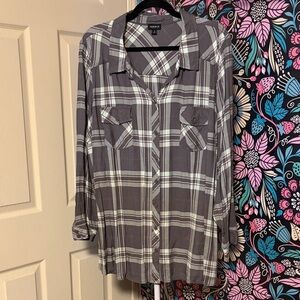 torrid Gray, Mint Green and White Plaid Button-Up Blouse